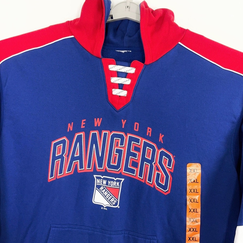 New‎ York Rangers NHL Lace Up Hoodie Mens XXL Blue Red Jersey Style Pullover